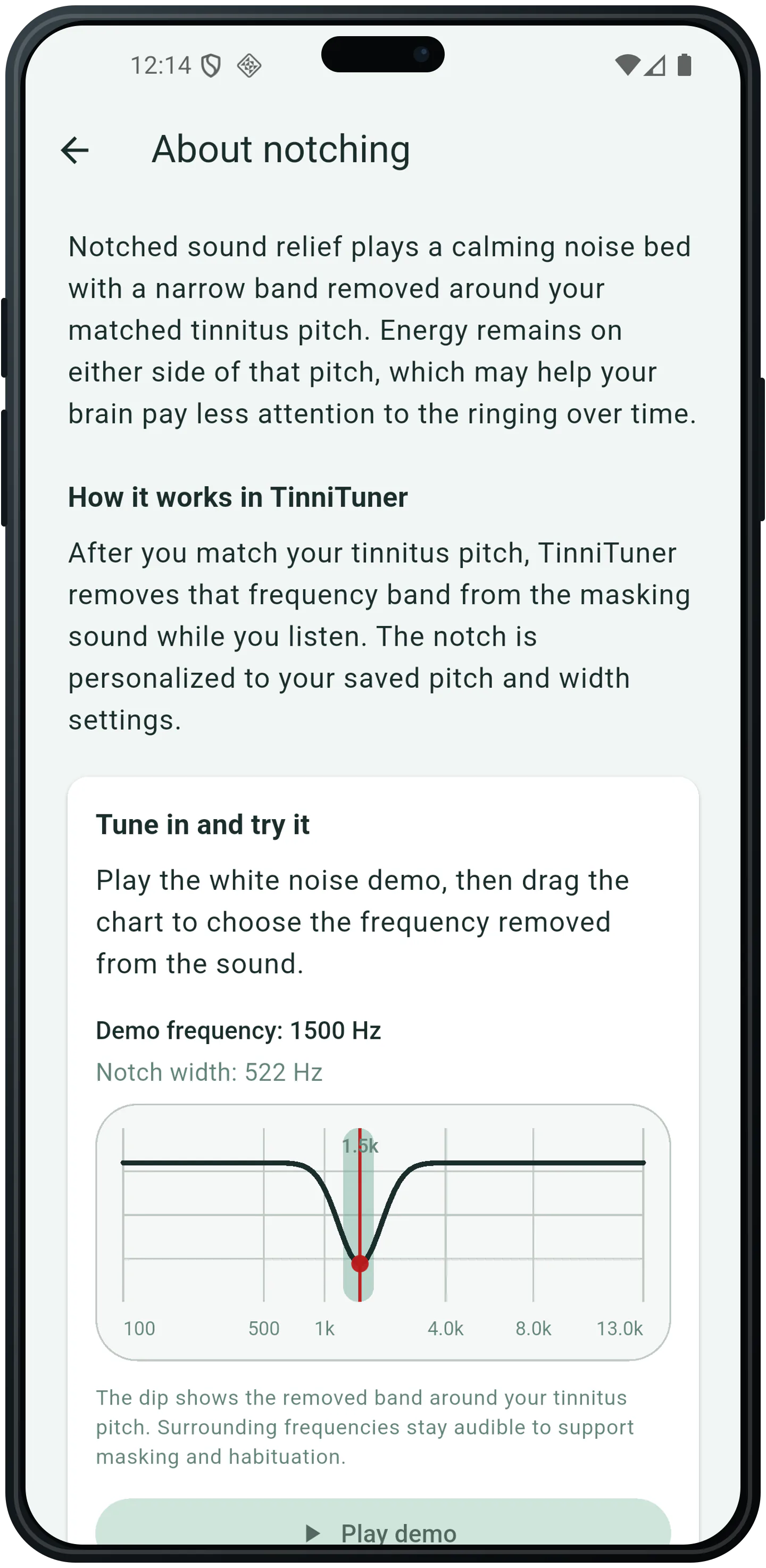 TinniTuner about notching explanation screen