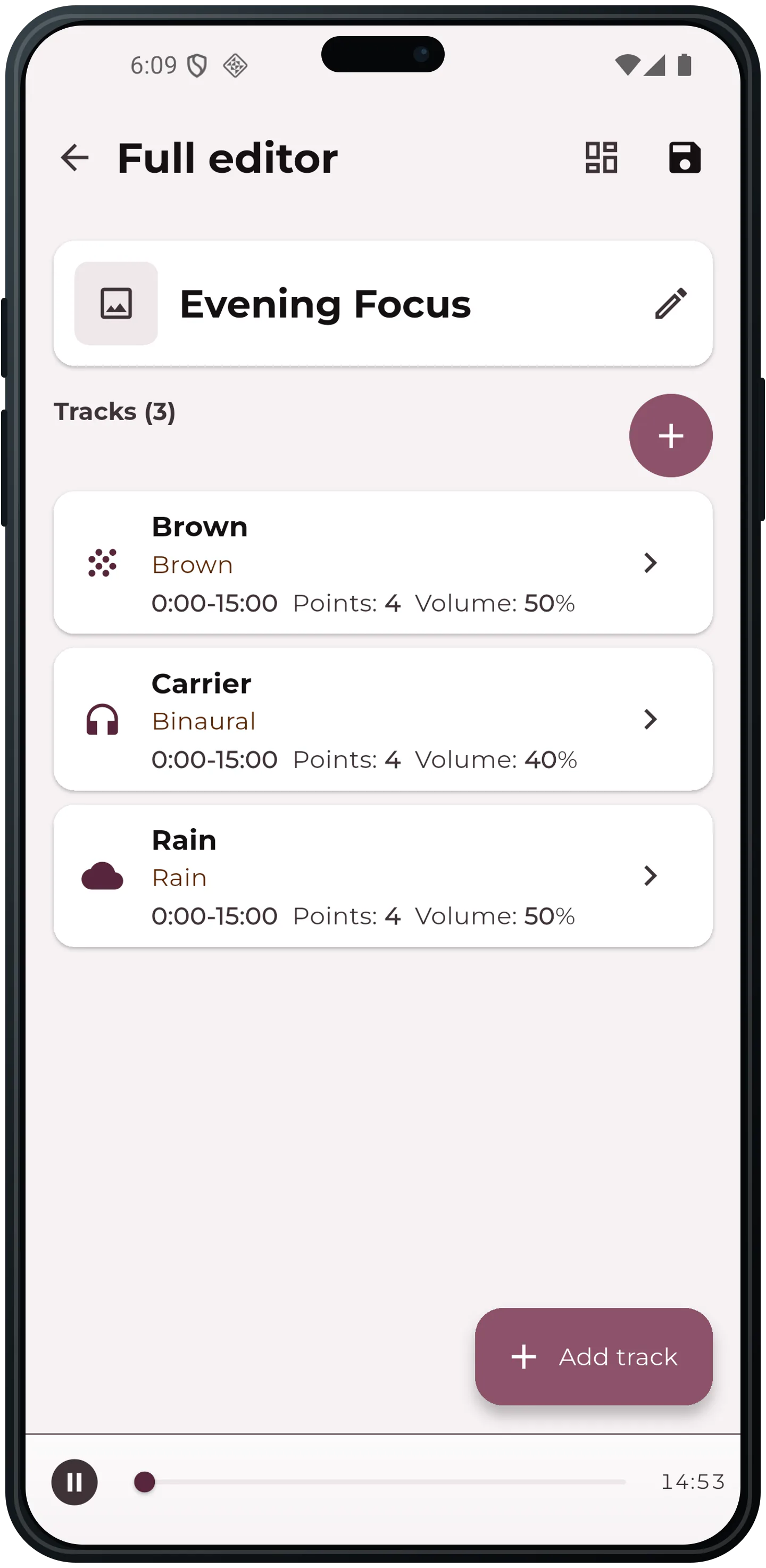 Full editor with volume envelopes and track controls