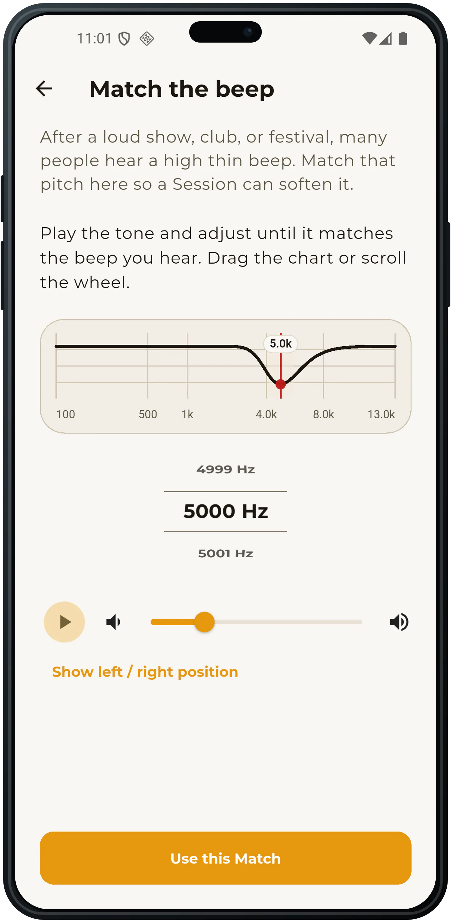 AfterNoise matching tool for temporary tinnitus pitch