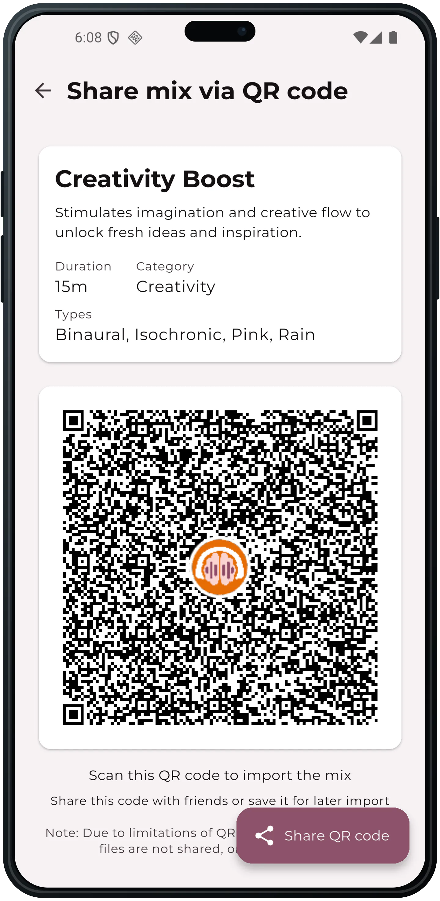 Share screen with branded QR code for mix sharing