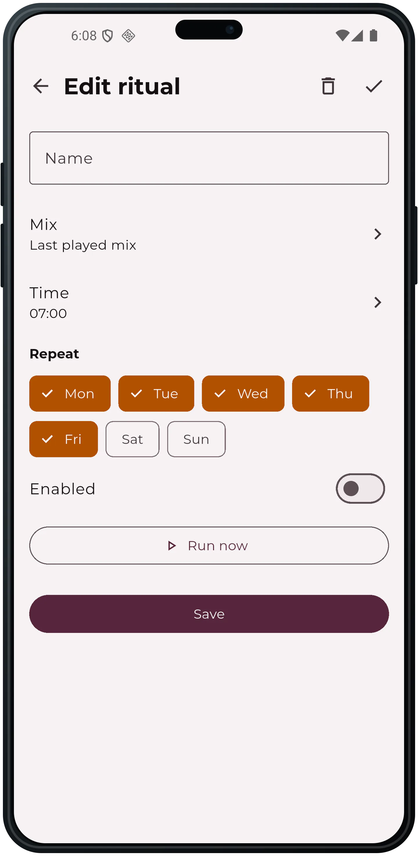 Daily ritual editor for scheduling mixes