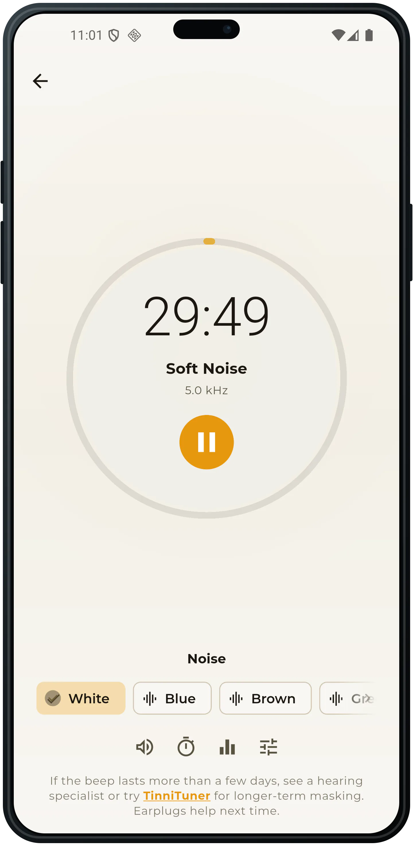 AfterNoise player with a personalized calming mix in progress